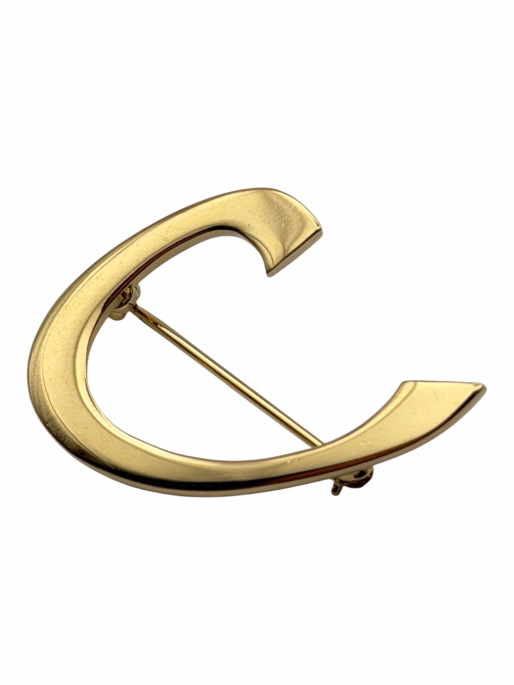 Vintage Gold Tone Horseshoe Brooch Minimalist Abstract C Shape Pin Monogram
